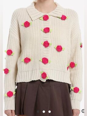 Hot Topic Sweet Society Cream Crochet Rosette Snap Front Size 2X Crop Cardigan